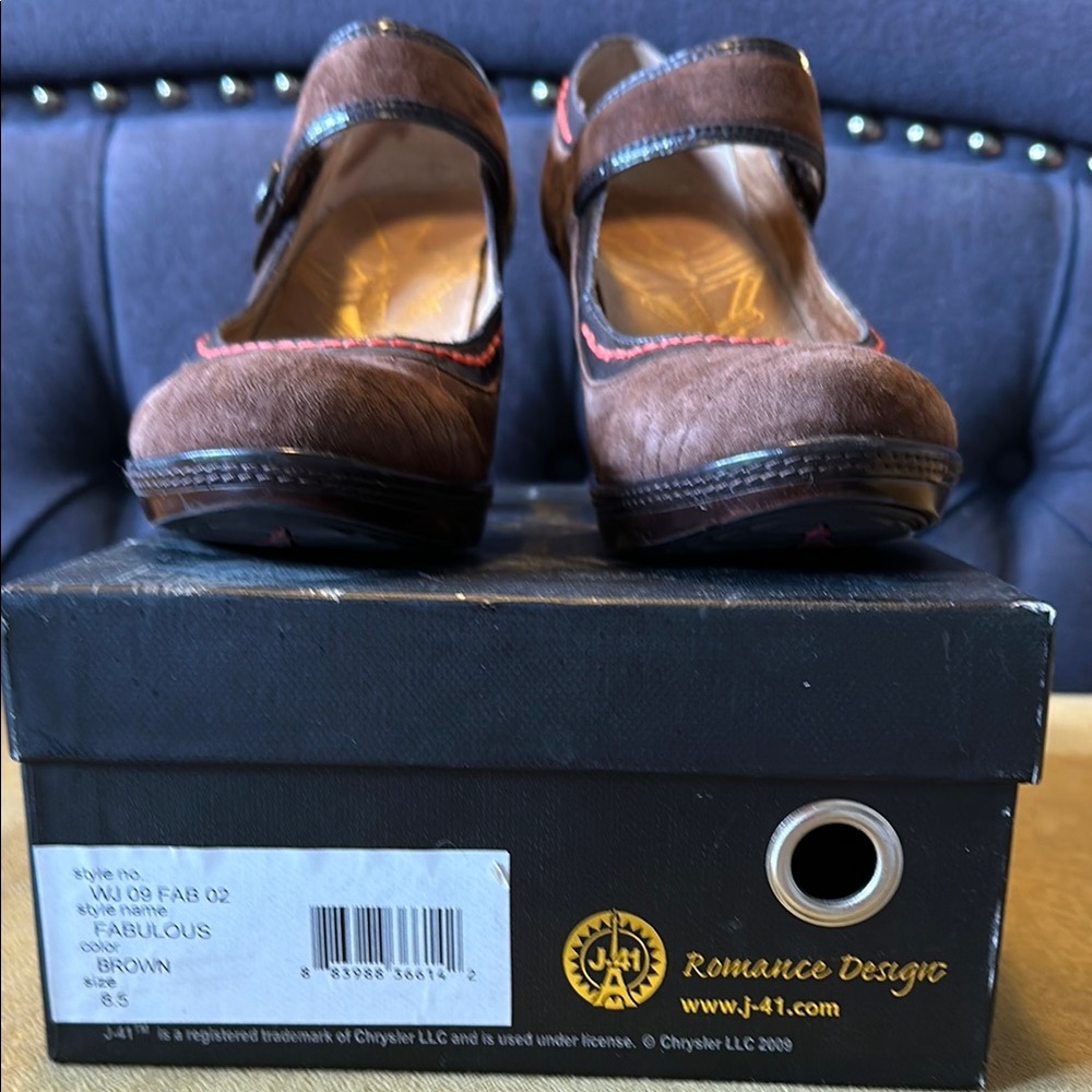 Brown J-41  Mary Jane Heels with Pink Trim